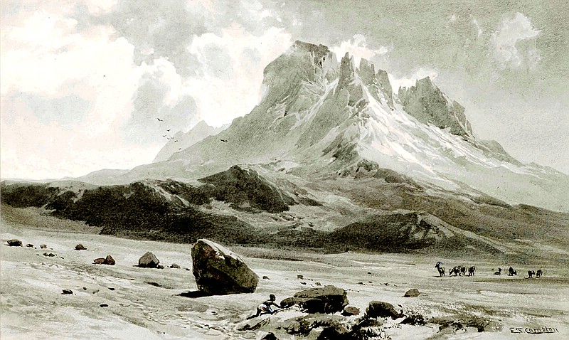 Datei:1890 E T Compton Der Mawensi vom Sattelplateau aus.jpg