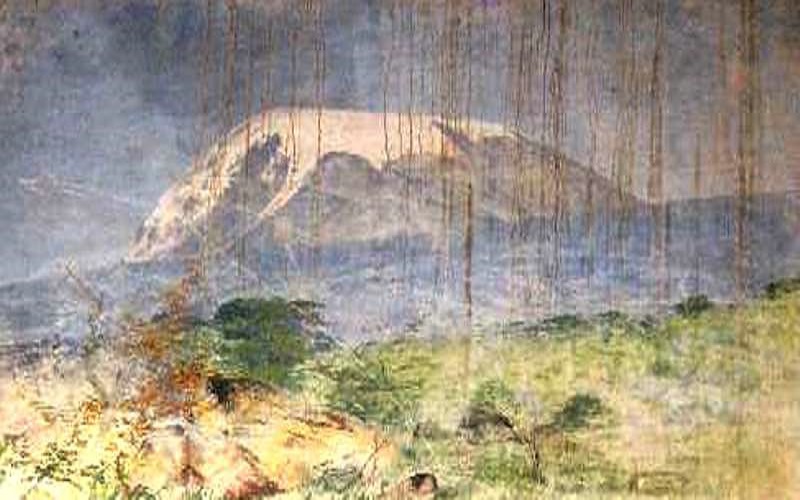 Datei:1892 Kuhnert Wandgemälde Kilimanjaro in der Boma von Tanga.jpg