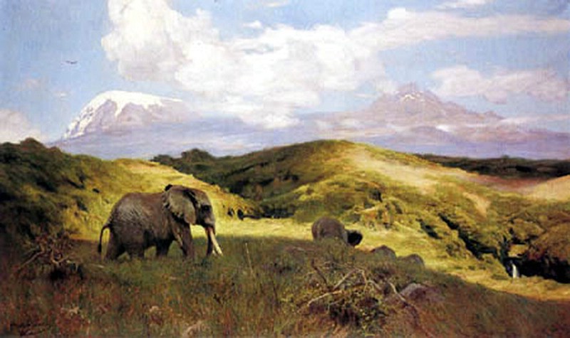 Datei:Wilhelm Kuhnert (1865-1926) Elefanten vor dem Kilimandjaro 800px.jpg