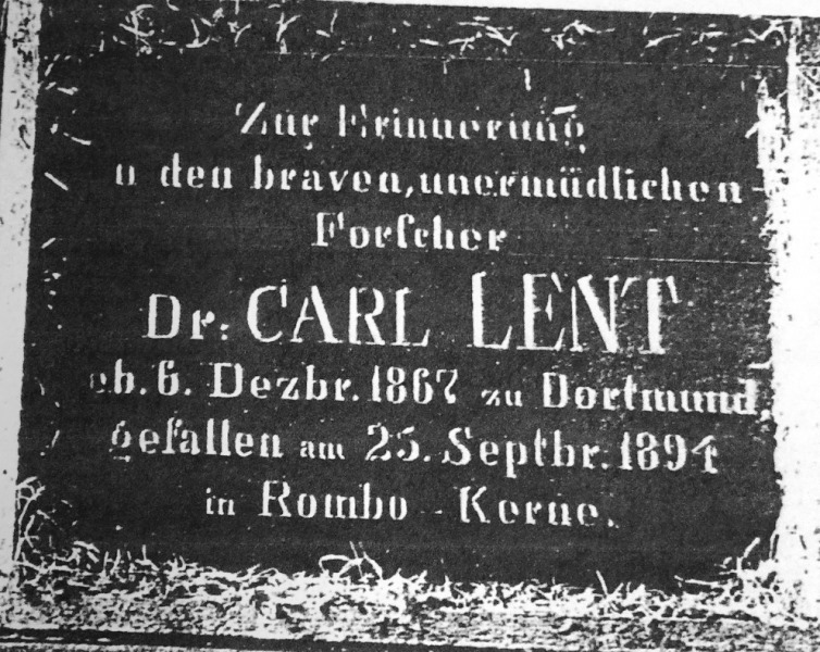 Datei:1894 Gedenktafel Dr Carl Lent Station Mamba.jpg